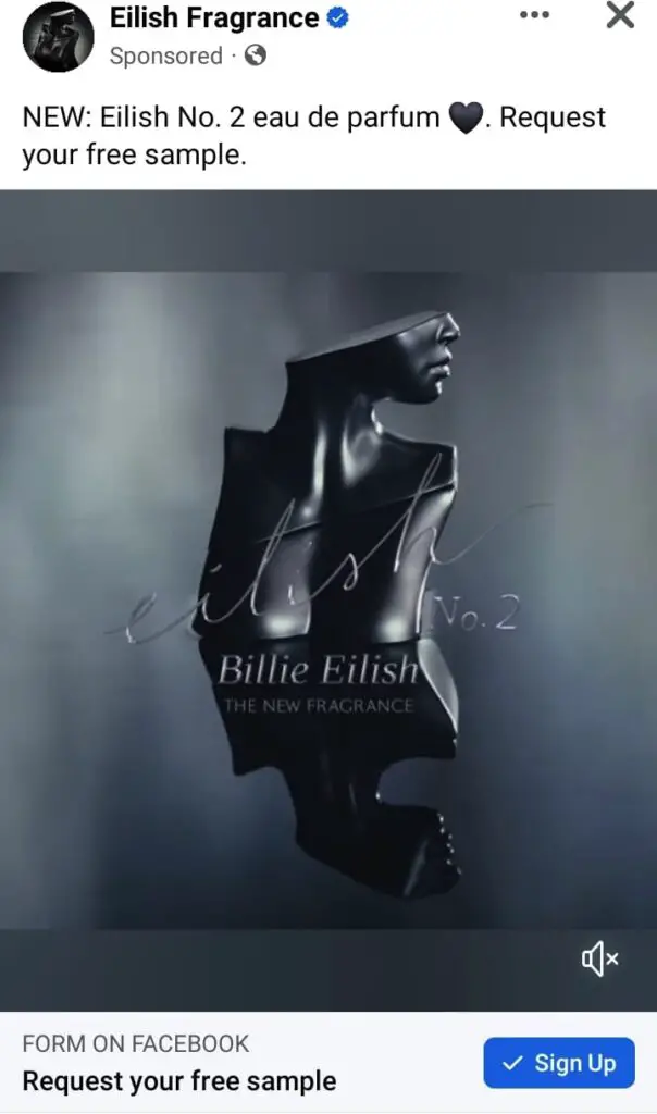 Billie Elish Fragrance sample ad facebook