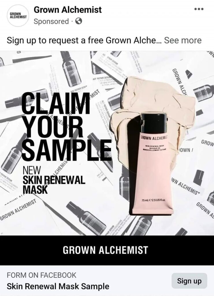 Grown Alchemist Mask sample ad facebook