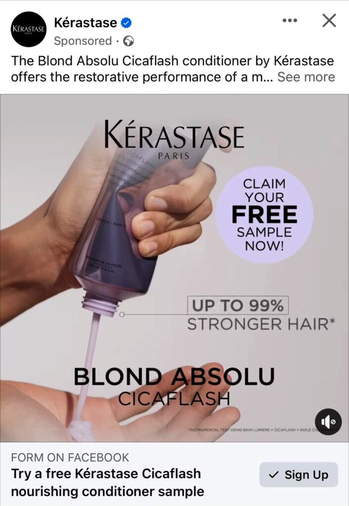 Kérastase Cicaflash conditioner sample ad facebook