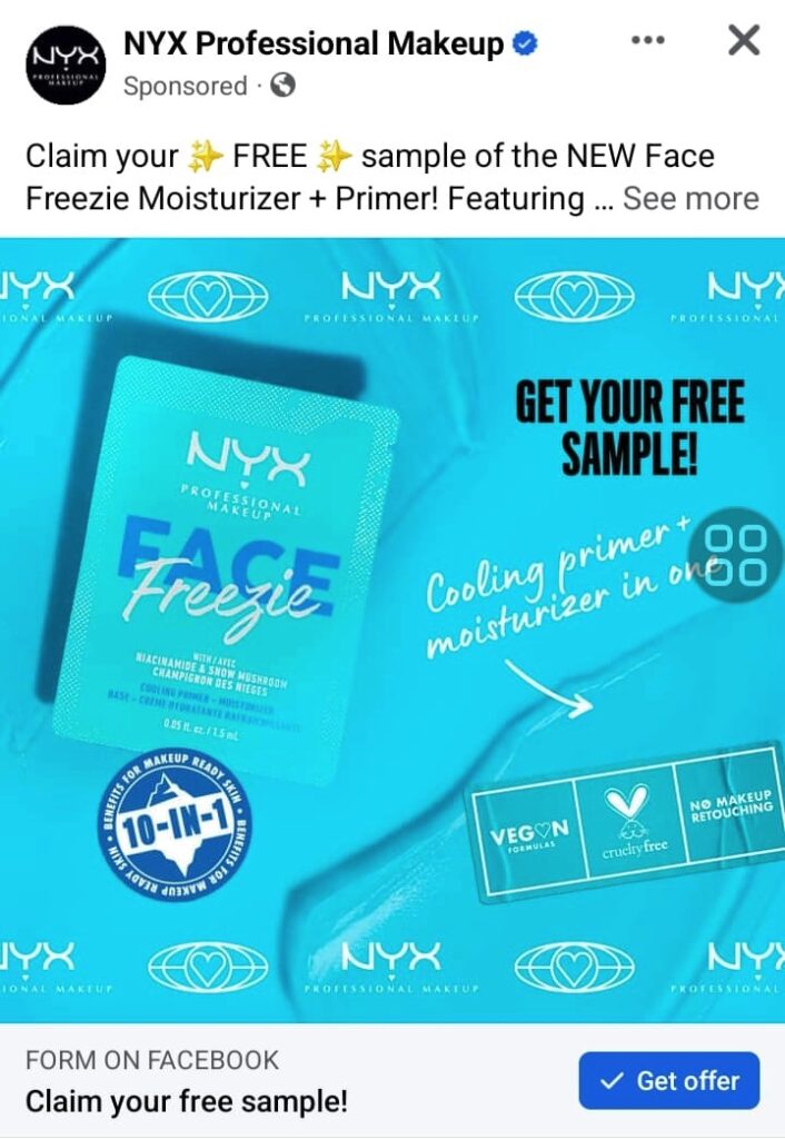 NYX Face Freezie Primer + Moisturizer sample ad facebook