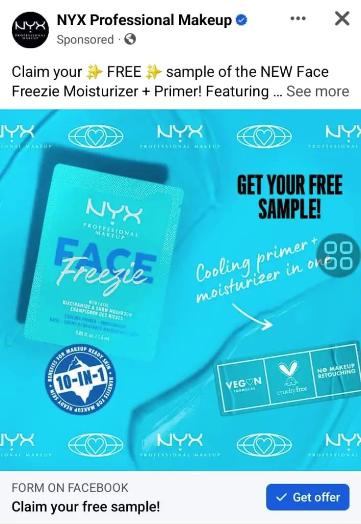 NYX Face Freezie Primer + Moisturizer sample ad facebook