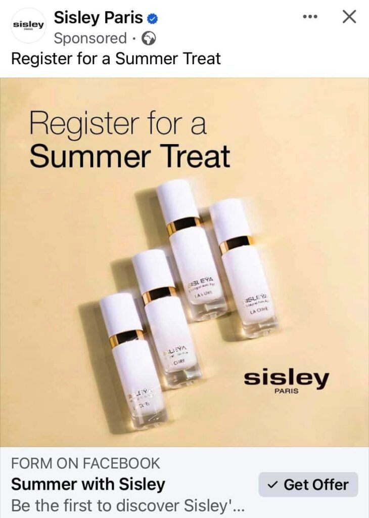 Sisley Sisleya Concentrated Serum sample ad facebook