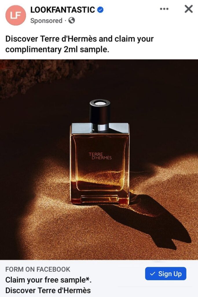 Terre D'Hermes sample facebook ad