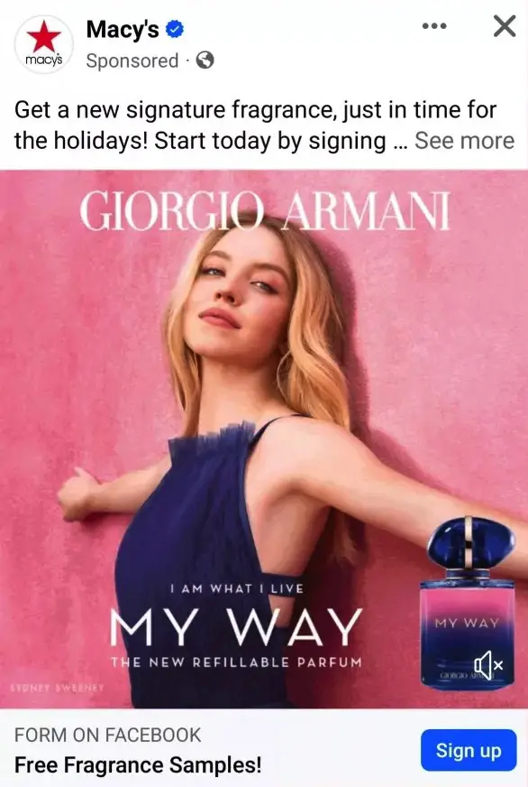 giorgio armani my way sample ad facebook macys