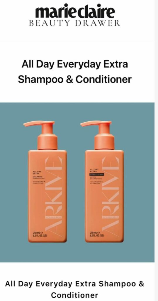 Arkive Shampoo & Conditioner sample Marie Claire