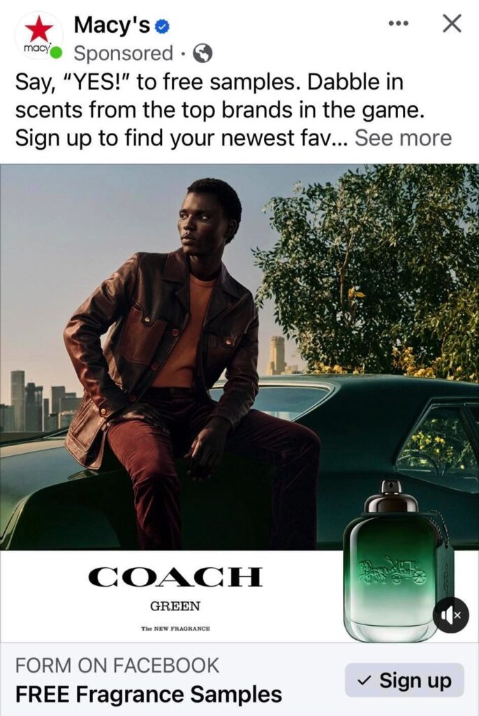 Coach Green sample ad Macys
