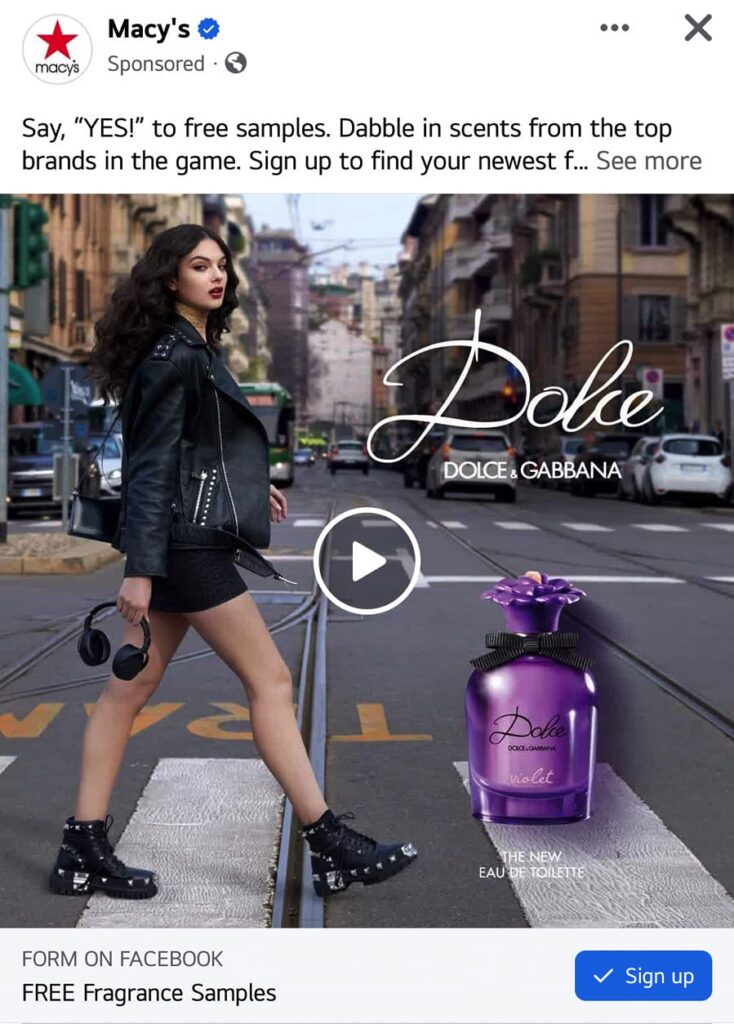 Dolce & Gabbana Dolce Perfume sample ad facebook macys