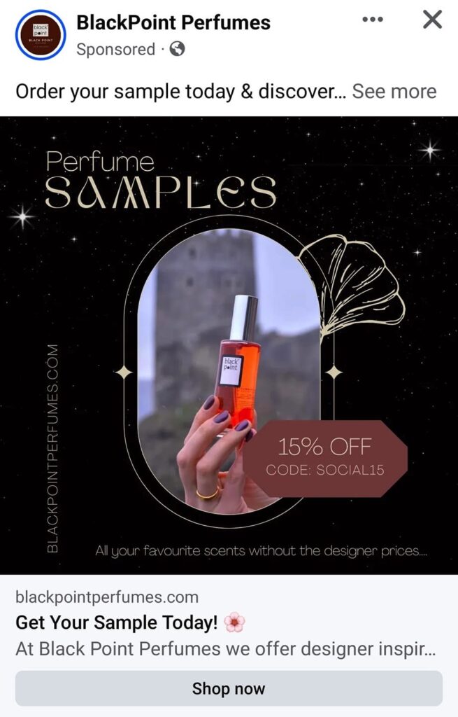 BlackPoint Perfumes sample ad facebook