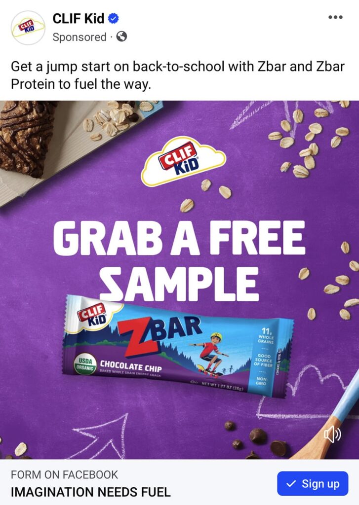 CLIF Kids ZBar sample ad facebook