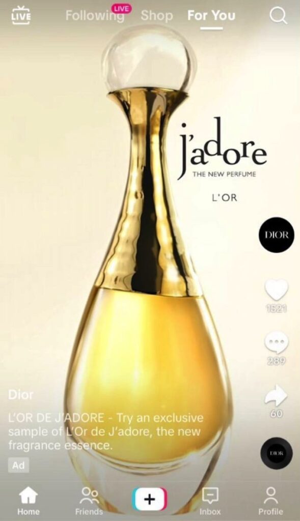 DIOR L'Or de J'adore sample ad tiktok