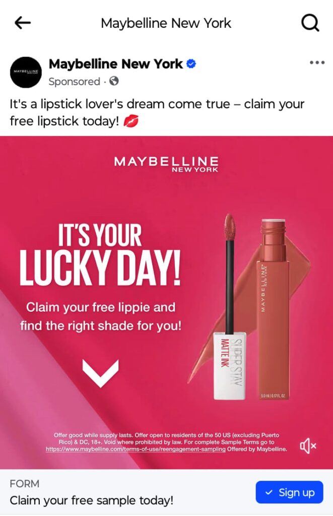 Free Maybelline Super Stay Lipstick Sample