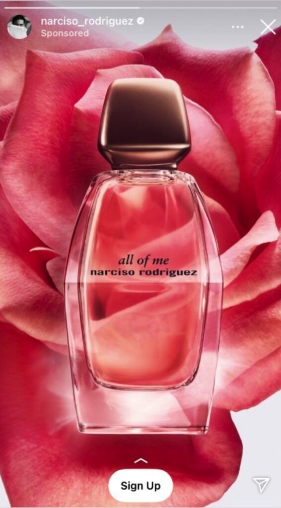 Narciso Rodriguez All of Me sample ad instagram