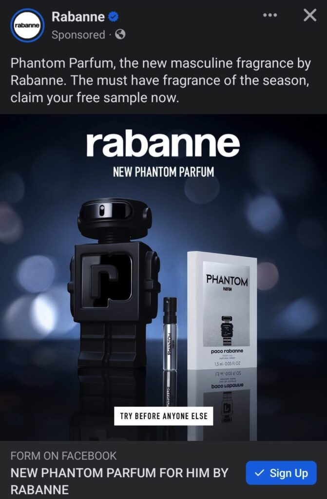 Paco Rabanne Phantom sample ad facebook