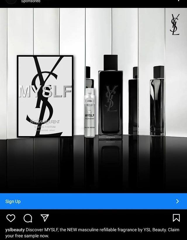 YSL MYSLF Perfume sample ad instagram