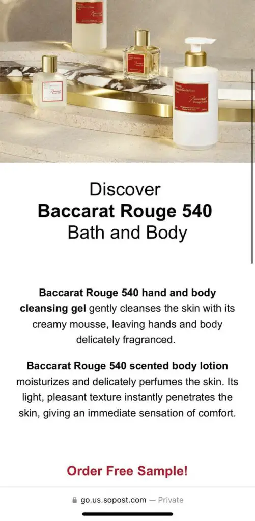 Baccarat Rouge 540 sample SoPost