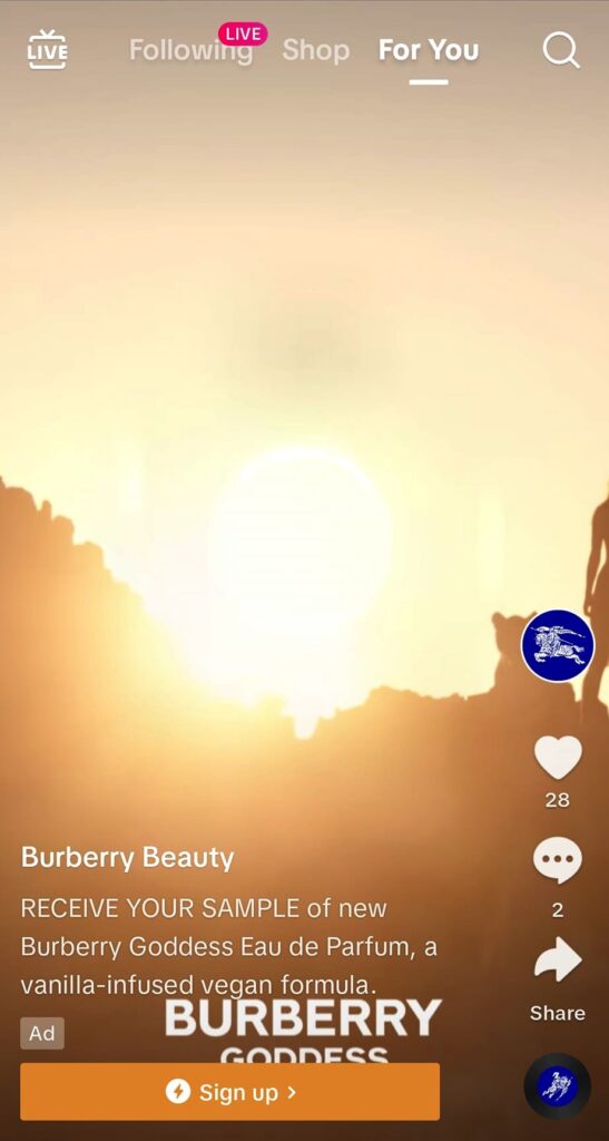 Burberry Goddess sample tiktok ad