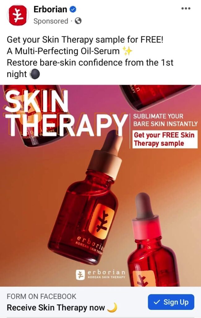 Erborian Skin Therapy sample ad facebook