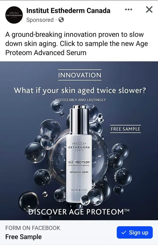 Esthederm Age Proteom Advanced Serum sample ad facebook