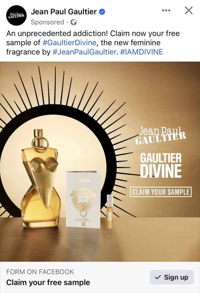 Jean Paul Gaultier Divine sample ad facebook