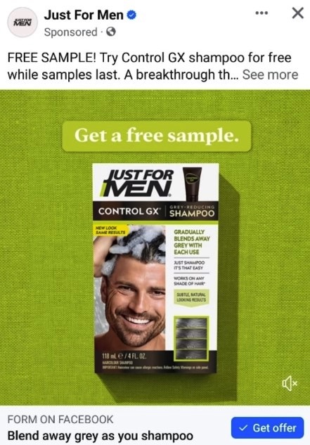 Just For Men Control GX Shampoo sample ad facebook