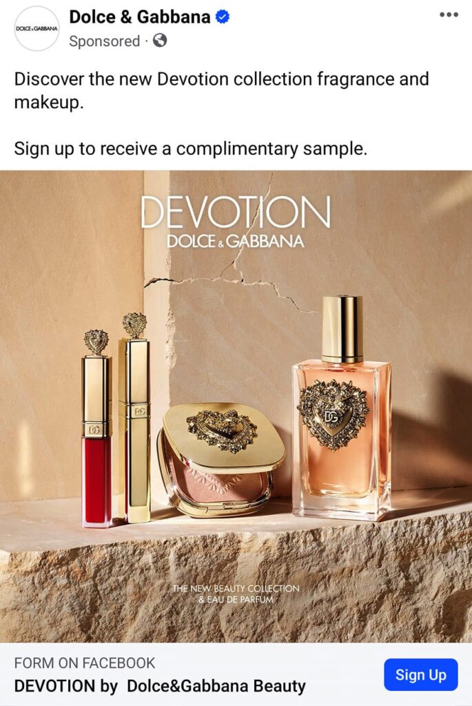 Dolce & Gabbana Devotion collection sample ad facebook