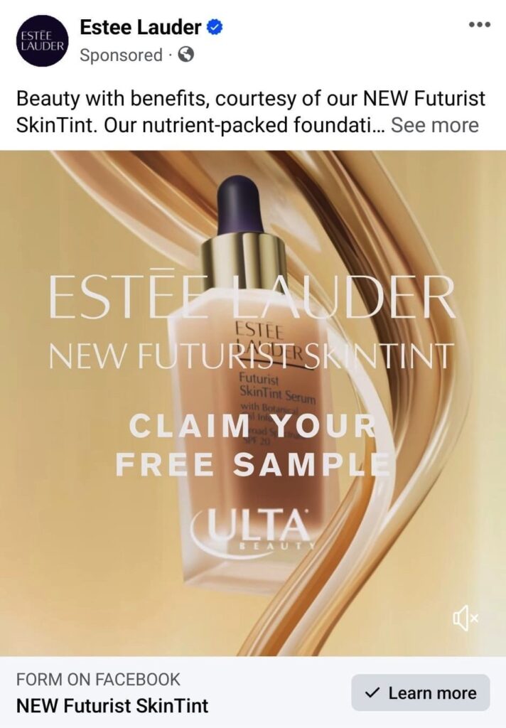 Estée Lauder Futurist Skin Tint sample ad Facebook