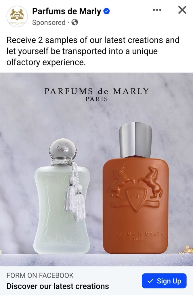 Parfums de Marly sample pack ad facebook