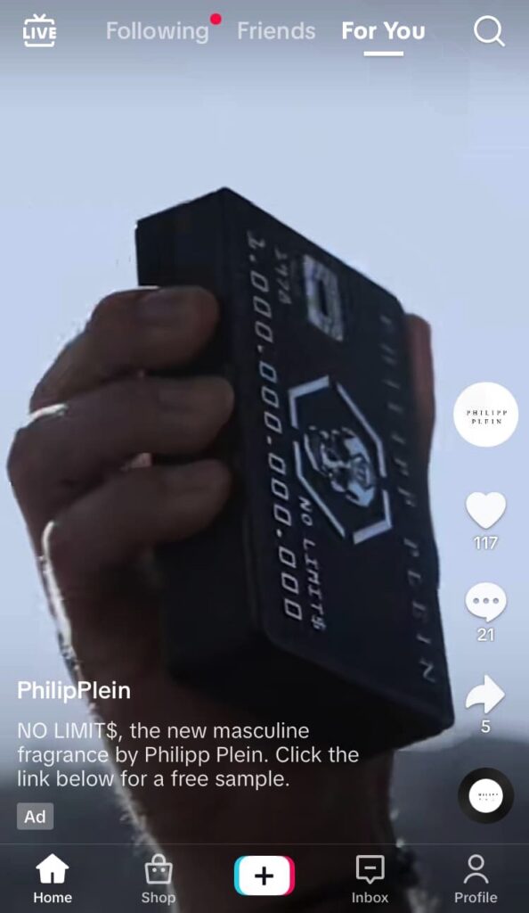 Philip Plein NO LIMIT$ sample ad tiktok