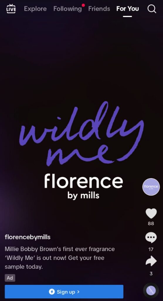 Florence by Mills Wildly Me sample ad tiktok