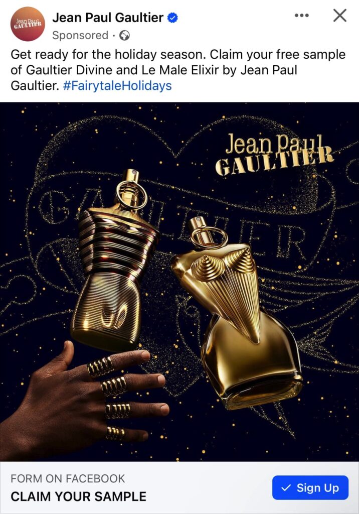 Jean Paul Gaultier Divine sample ad facebook