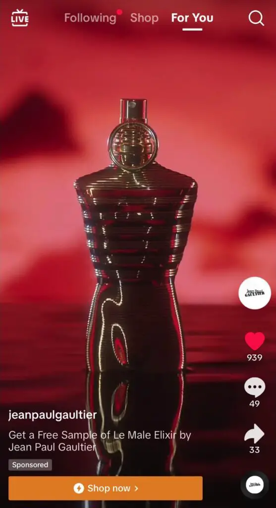 Jean Paul Gaultier Le Male Elixir sample ad tiktok