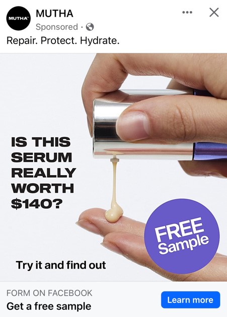 Mutha Serum sample ad facebook