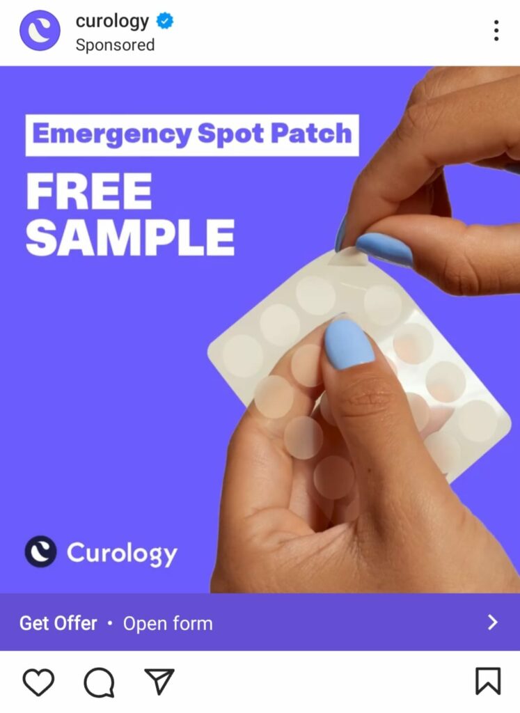 Curology Emergency Spot Patch sample ad on Instagram
