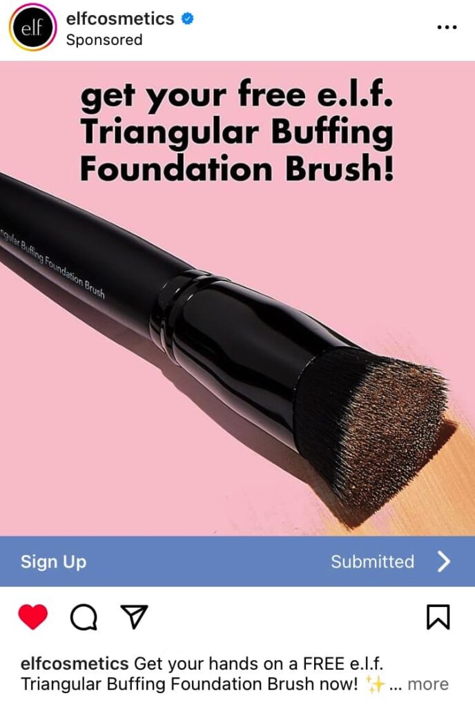 ELF Foundation brush sample ad on Instagram