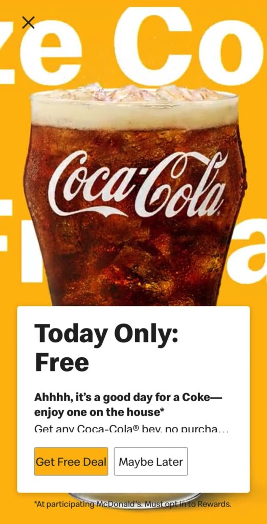 Free Coca-Cola at McDonald's Deal