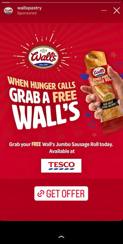 Free Wall's Sausage Roll ad on Instagram