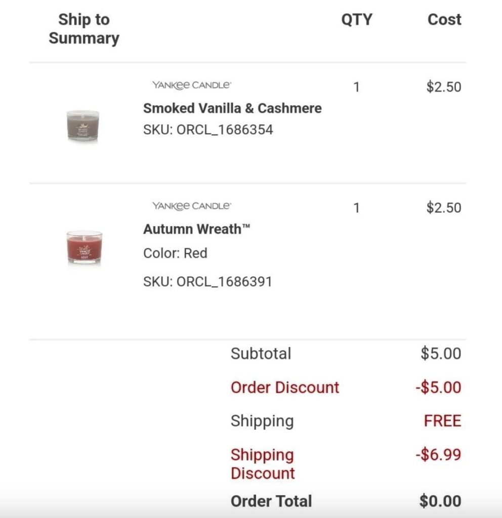 Free Yankee Candle minis deal