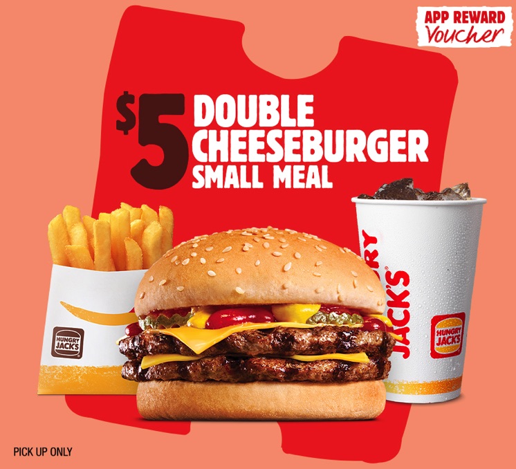 Hungry Jack's Voucher Double Cheeseburger Small Meal for 5