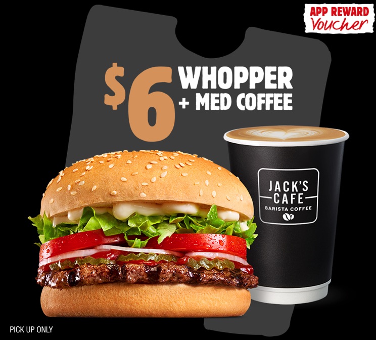 Hungry Jack's Voucher Whopper+Coffee for 6