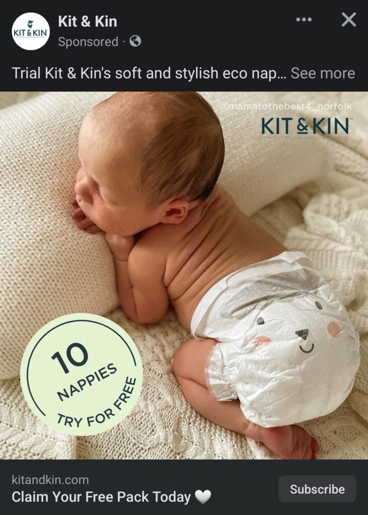Kit & Kin Eco Nappies sample ad facebook