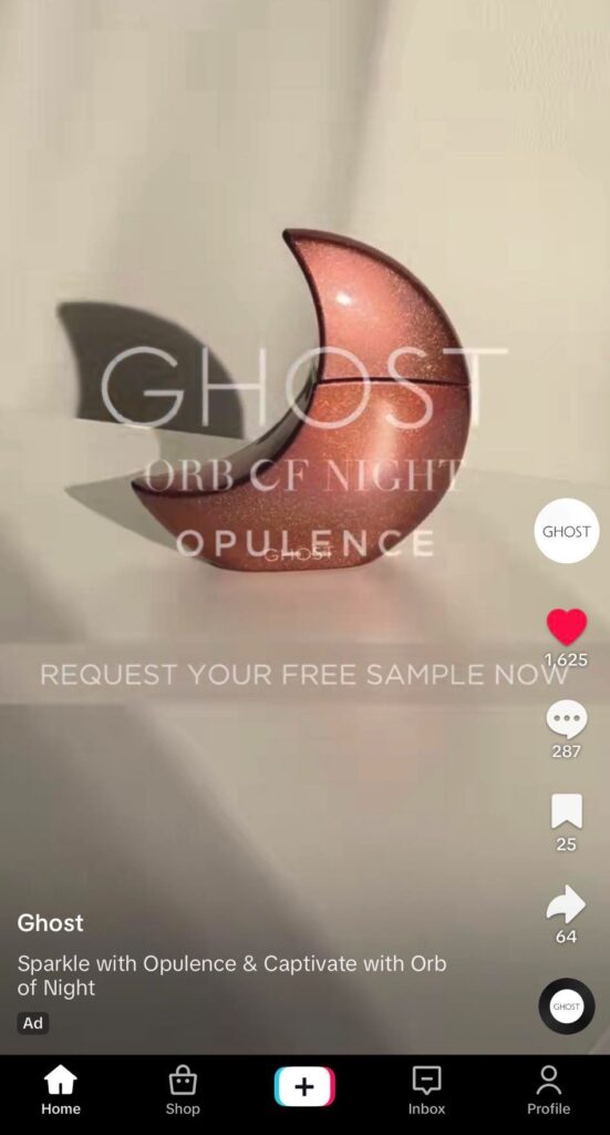 Ghost Orb of Night Perfume sample ad on TikTok