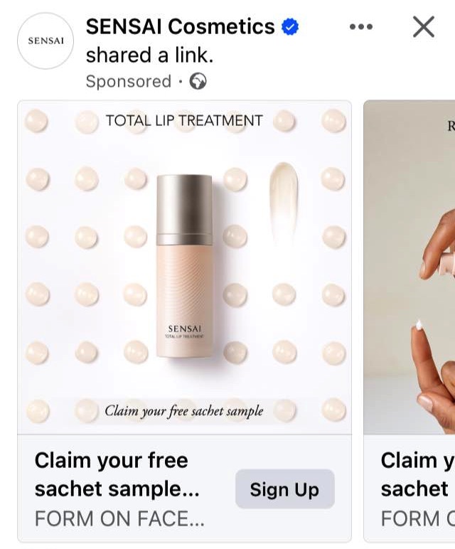 Sensai Total Lip Treatment sample ad on Facebook