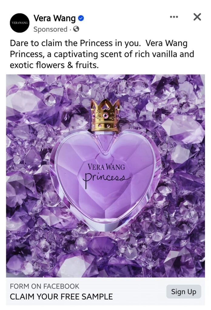 Vera Wang Princess sample ad on Facebook