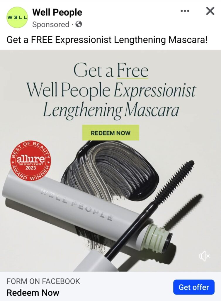 Well People Mascara sample ad on Facebook