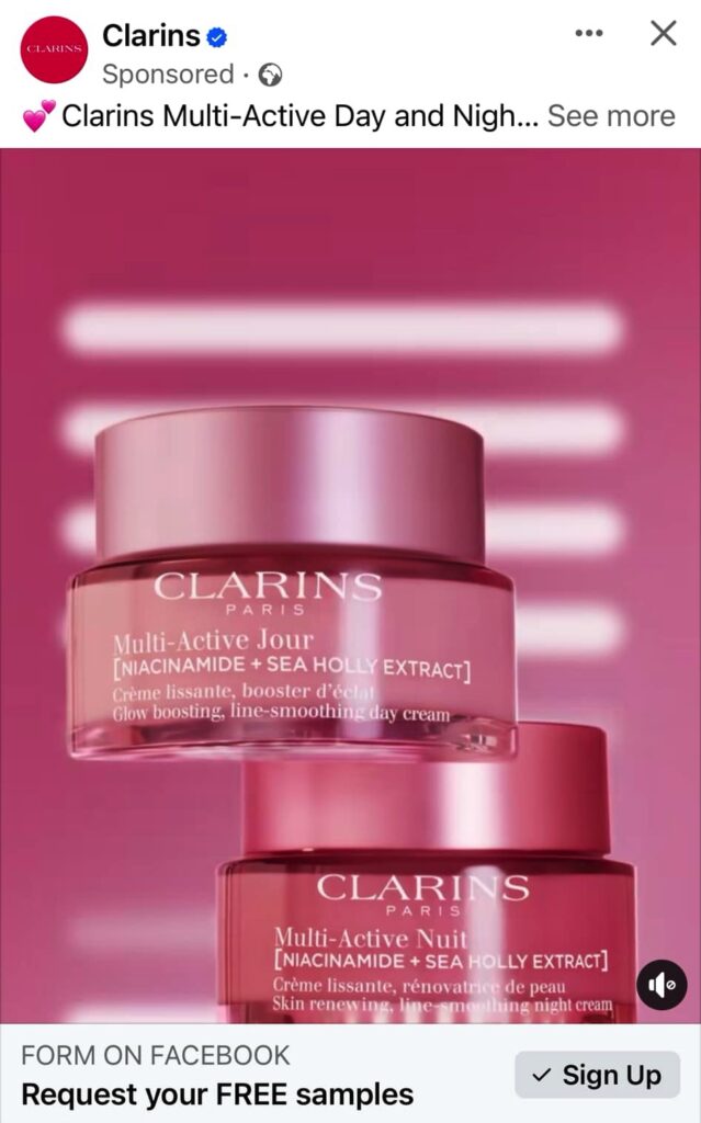 Clarins-Multi-Active-Cream-samples-ad-on-Facebook