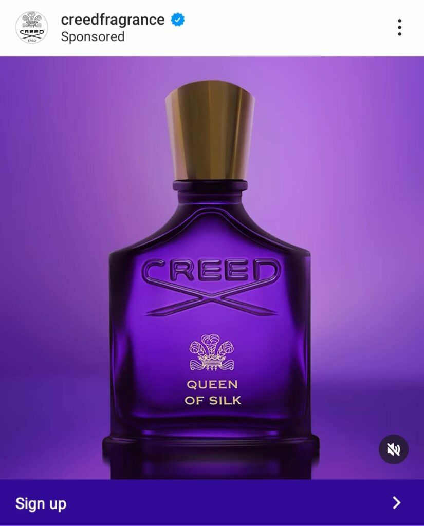 Creed Queen of Silk sample ad on Instagram