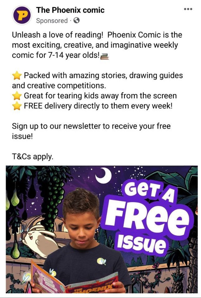 Free Issue of the Phoenix Comic ad on Facebook