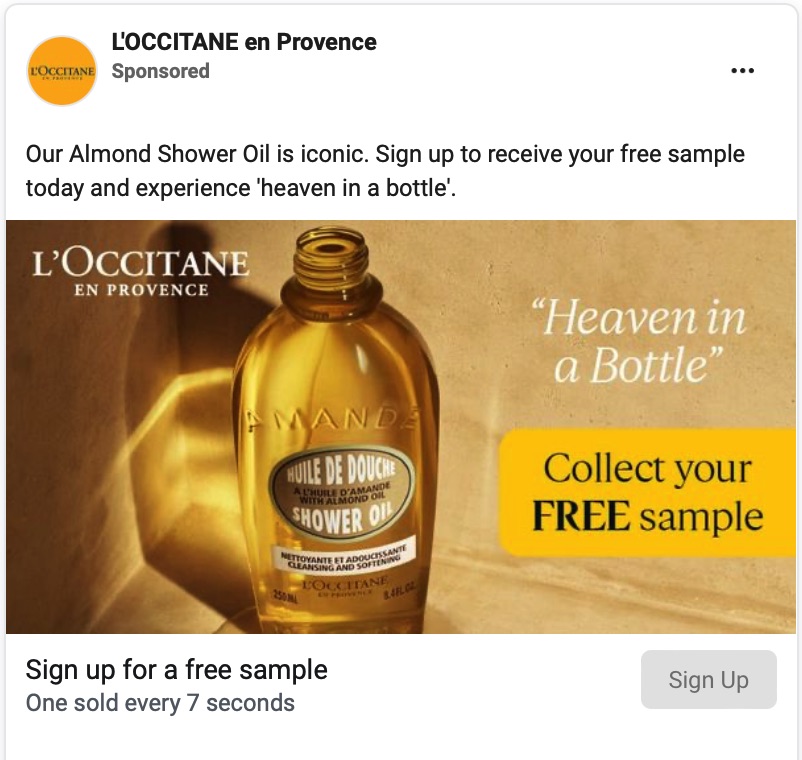 L'Occitane en Provence Shower Oil sample ad on Facebook