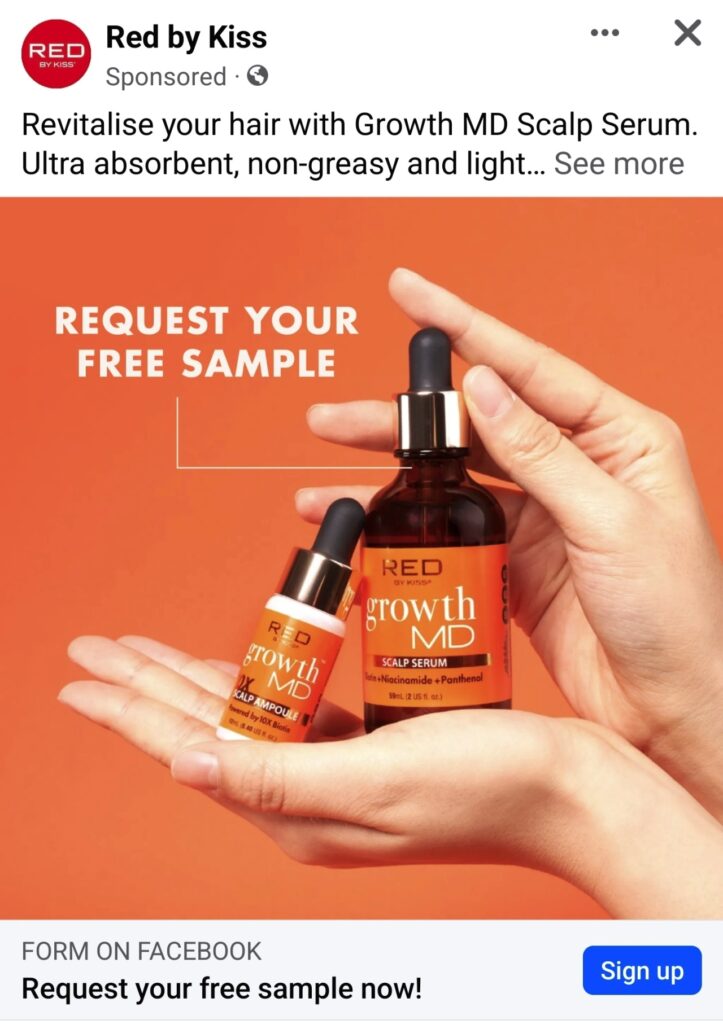Red by Kiss Scalp Serum sample ad on Facebook