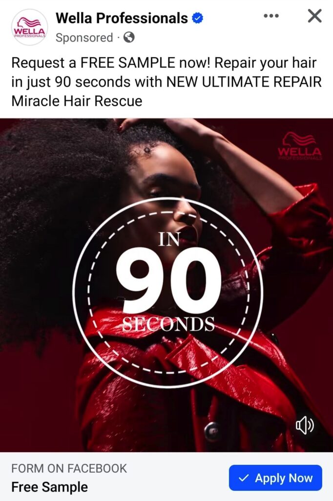 Wella Miracle Hair Rescue sample ad on Facebook